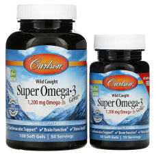 Carlson Labs, Wild Caught Super Omega-3 Gems, високоефективна омега-3 з морської риби, 600 мг, 100 плюс 30 до