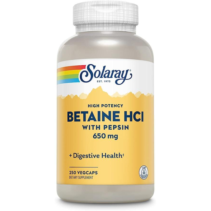 Solaray, високоефективний бетаїну гідрохлорид із пепсином, 650 мг, 250 капсул VegCap