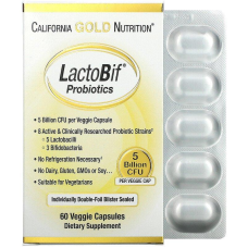 Пробіотики LactoBif 5 млрд ДЕЩО, 60 рослинних капсул California Gold Nutrition