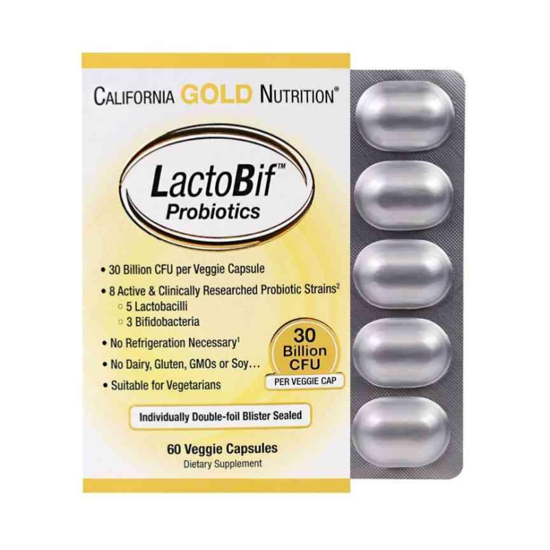 Пробіотики Лактобиф California Gold Nutrition LactoBif, 30 млрд,КУО  60 овочевих капсул