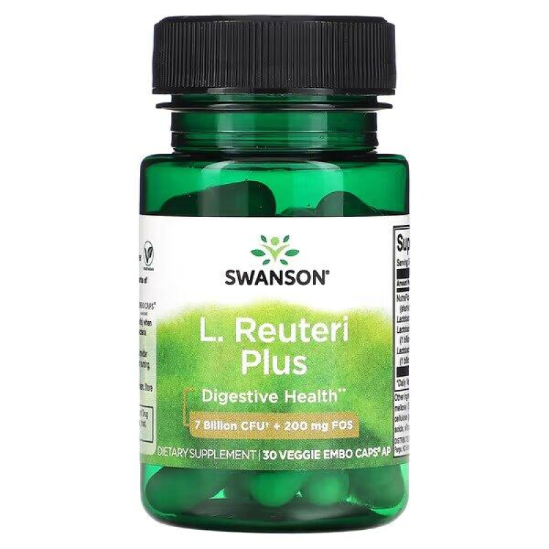Swanson, L. Reuteri Plus, лактобактерії реутері, 30 капсул EMBO Caps® AP Swanson