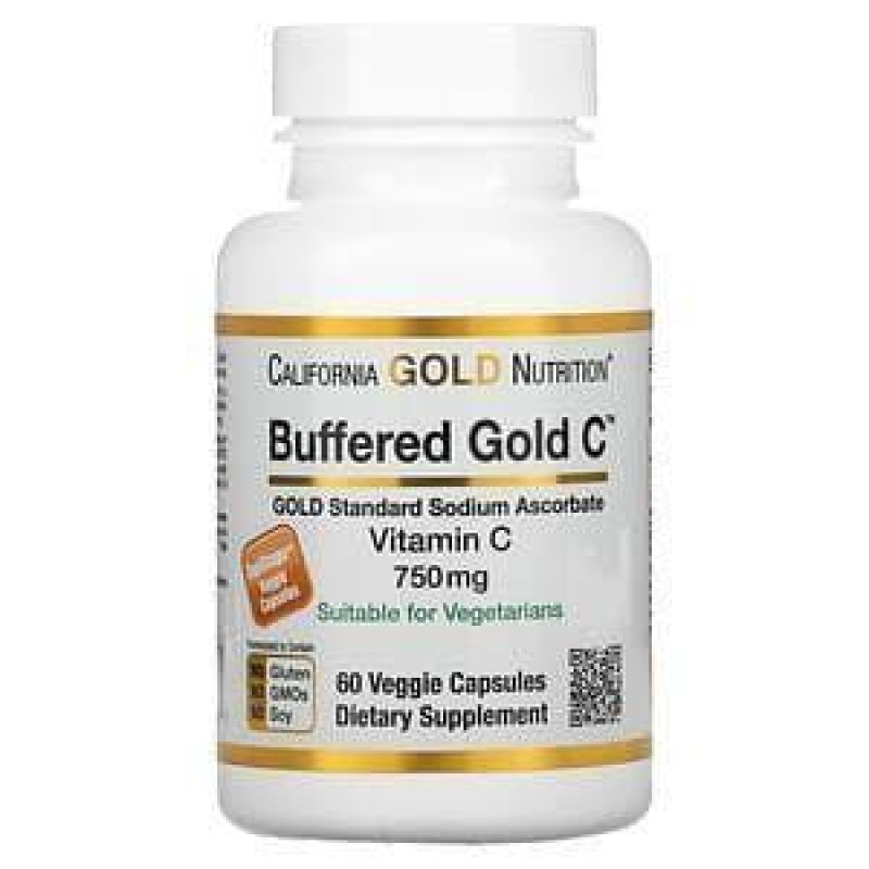 California Gold Nutrition, Buffered Gold C, аскорбат натрію (вітамін C) GOLD Standard, 60 рослинних капсул