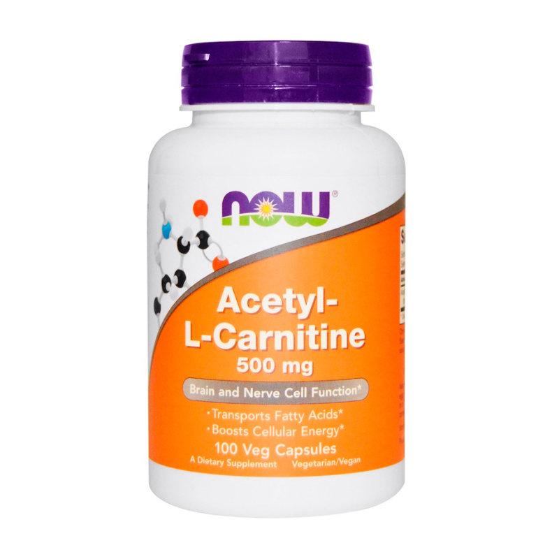 Now Foods, Ацетил-L-карнітин, 500 мг, 100 рослинних капсул